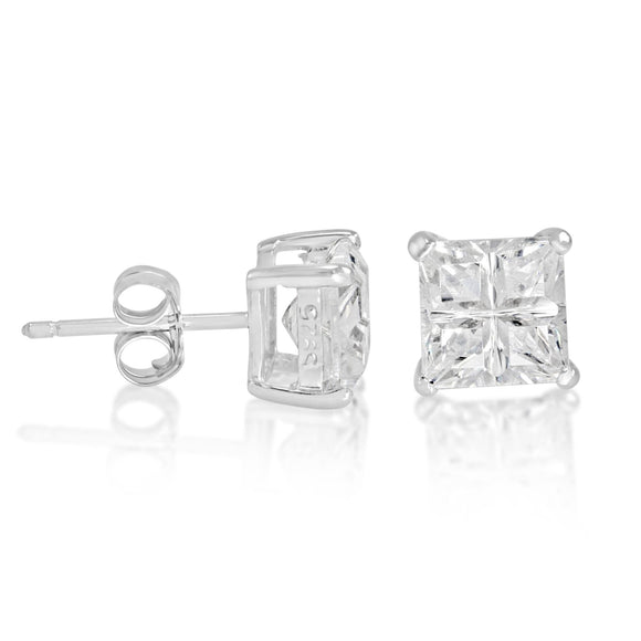 EZBIS-060 Invisible Set Square CZ Stud Earrings Basket Setting 6mm | Teeda