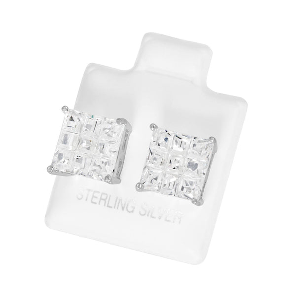 EZBIS-090 Invisible Set Square CZ Stud Earrings Basket Setting 9mm