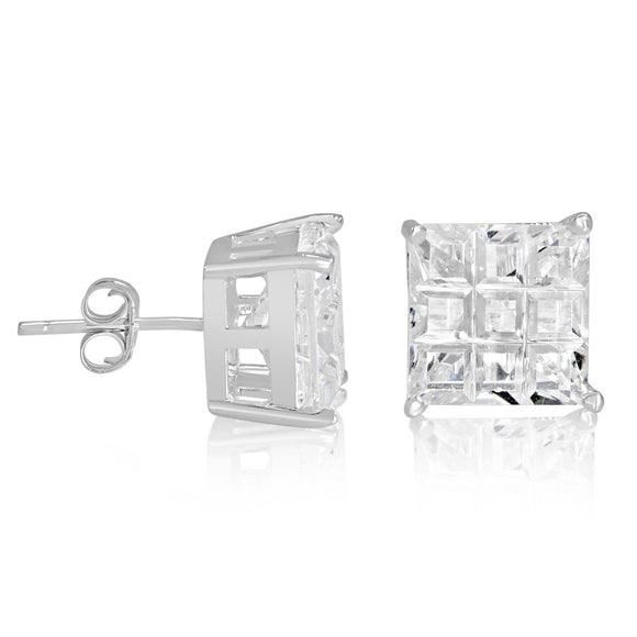 EZBIS-090 Invisible Set Square CZ Stud Earrings Basket Setting 9mm | Teeda