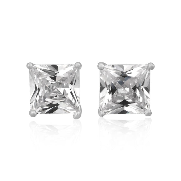 EZBS-070 Square Princess Cut Basket Setting CZ Stud Earrings 7mm