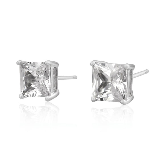EZBS-070 Square Princess Cut Basket Setting CZ Stud Earrings 7mm | Teeda