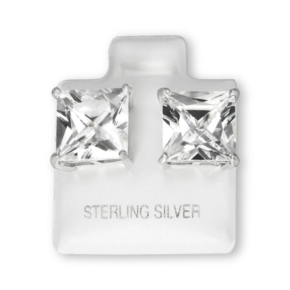 EZBS-100 Square Princess Cut Basket Setting CZ Stud Earrings 10mm