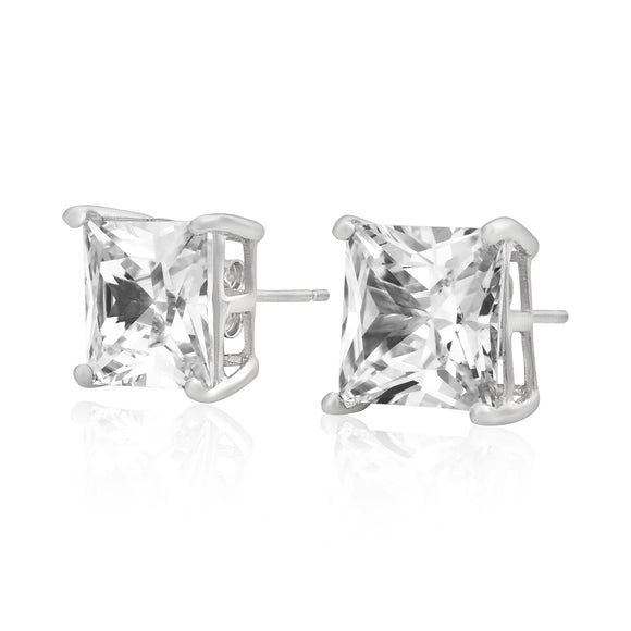 EZBS-100 Square Princess Cut Basket Setting CZ Stud Earrings 10mm | Teeda