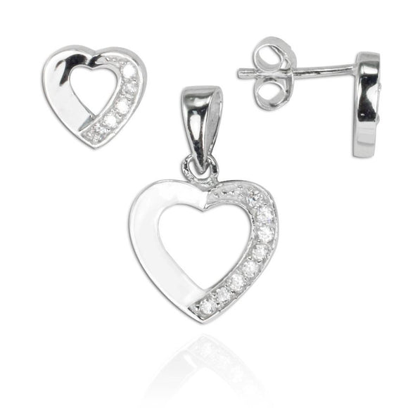 MAZ-8060 Open Heart Matching CZ Pendant and Earring Set | Teeda