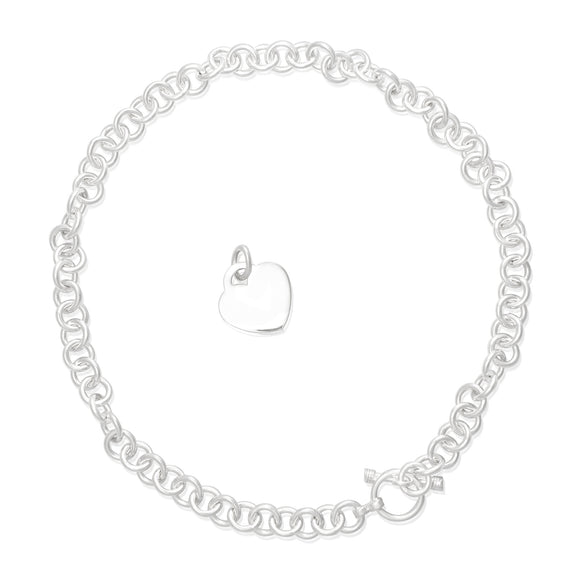N-002-H Med Round Link Charm Necklace - Heart | Teeda