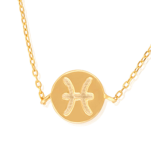 N-7009 Zodiac Symbol Charm and Necklace Set - Gold Plated - Pisces | Teeda