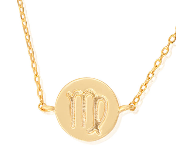 N-7009 Zodiac Symbol Charm and Necklace Set - Gold Plated - Virgo | Teeda