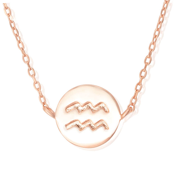 N-7009 Zodiac Symbol Charm and Necklace Set - Rose Gold Plated - Aquarius | Teeda