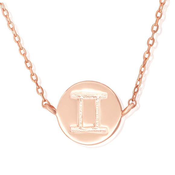 N-7009 Zodiac Symbol Charm and Necklace Set - Rose Gold Plated - Gemini | Teeda