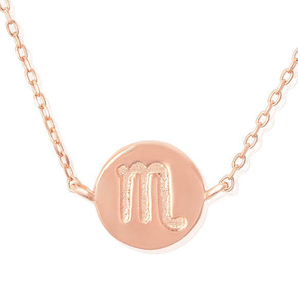 N-7009 Zodiac Symbol Charm and Necklace Set - Rose Gold Plated - Scorpio | Teeda