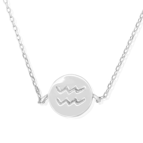 N-7009 Zodiac Symbol Charm and Necklace Set - Rhodium Plated - Aquarius | Teeda