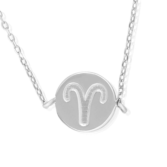 N-7009 Zodiac Symbol Charm and Necklace Set - Rhodium Plated - Aries | Teeda