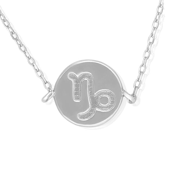 N-7009 Zodiac Symbol Charm and Necklace Set - Rhodium Plated - Capricorn | Teeda