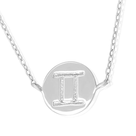 N-7009 Zodiac Symbol Charm and Necklace Set - Rhodium Plated - Gemini | Teeda