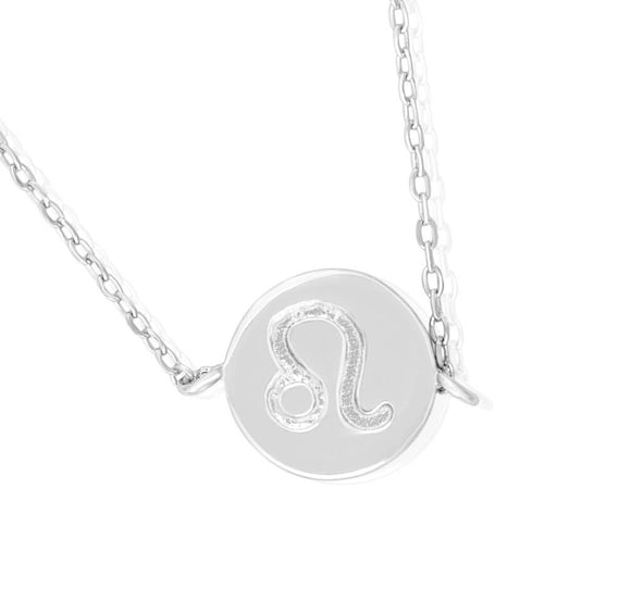N-7009 Zodiac Symbol Charm and Necklace Set - Rhodium Plated - Leo | Teeda