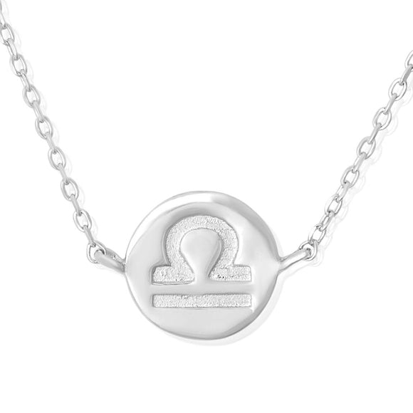 N-7009 Zodiac Symbol Charm and Necklace Set - Rhodium Plated - Libra | Teeda