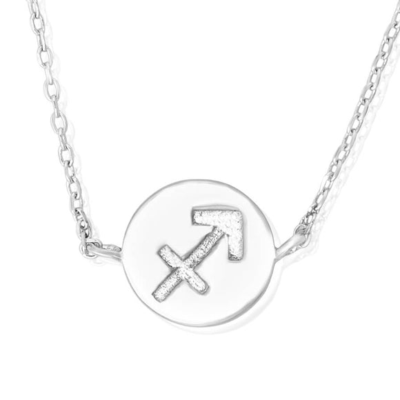N-7009 Zodiac Symbol Charm and Necklace Set - Rhodium Plated - Sagittarius | Teeda