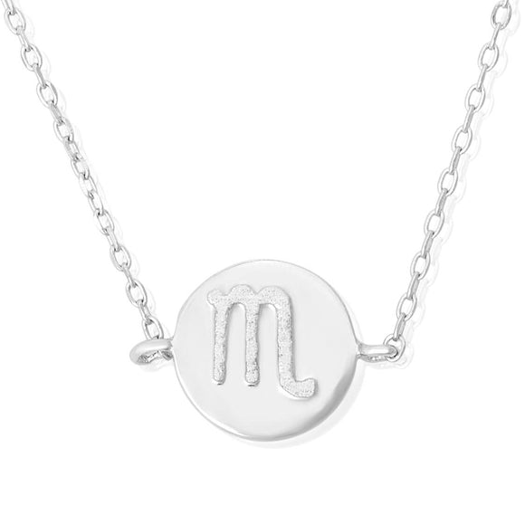N-7009 Zodiac Symbol Charm and Necklace Set - Rhodium Plated - Scorpio | Teeda