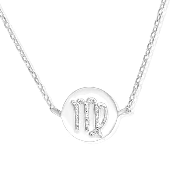 N-7009 Zodiac Symbol Charm and Necklace Set - Rhodium Plated - Virgo | Teeda