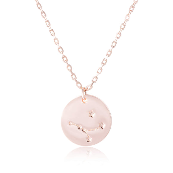 N-7016 Zodiac Constellation Disc Charm and Necklace Set - Rose Gold Plated - Cancer | Teeda