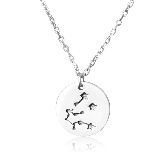 N-7016 Zodiac Constellation Disc Charm and Necklace Set - Rhodium Plated - Aquarius | Teeda