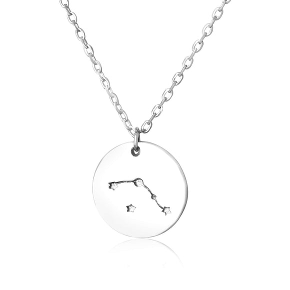 N-7016 Zodiac Constellation Disc Charm and Necklace Set - Rhodium Plated - Aries | Teeda