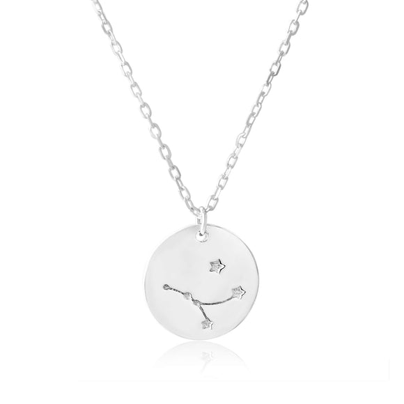 N-7016 Zodiac Constellation Disc Charm and Necklace Set - Rhodium Plated - Cancer | Teeda