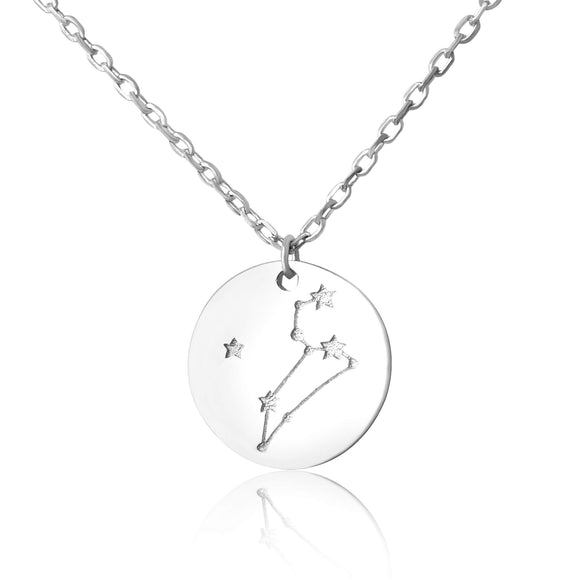 N-7016 Zodiac Constellation Disc Charm and Necklace Set - Rhodium Plated - Leo | Teeda