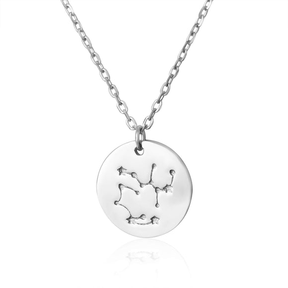 N-7016 Zodiac Constellation Disc Charm and Necklace Set - Rhodium Plated - Sagittarius | Teeda