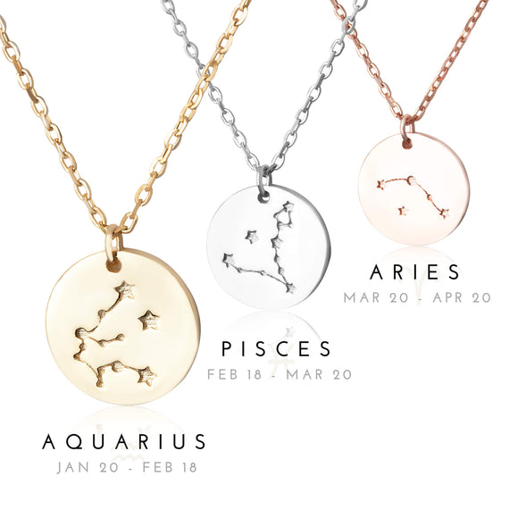 N-7016 Zodiac Constellation Disc Charm and Necklace Set