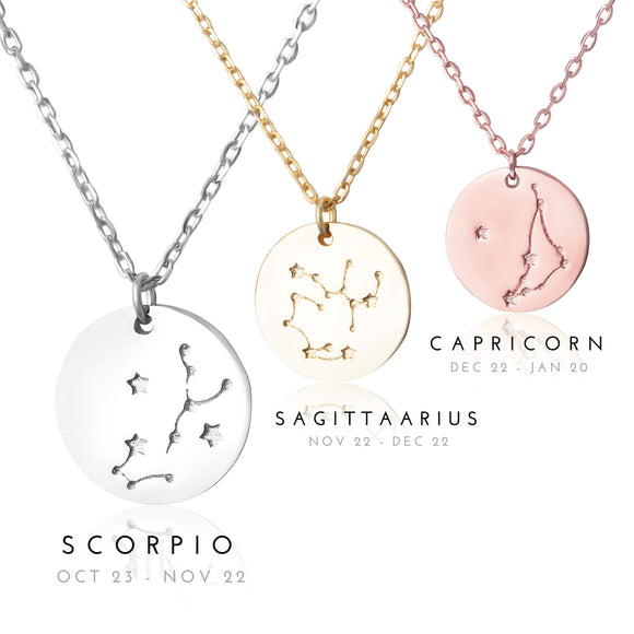 N-7016 Zodiac Constellation Disc Charm and Necklace Set