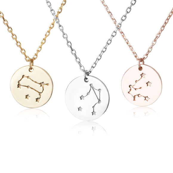 N-7016 Zodiac Constellation Disc Charm and Necklace Set | Teeda