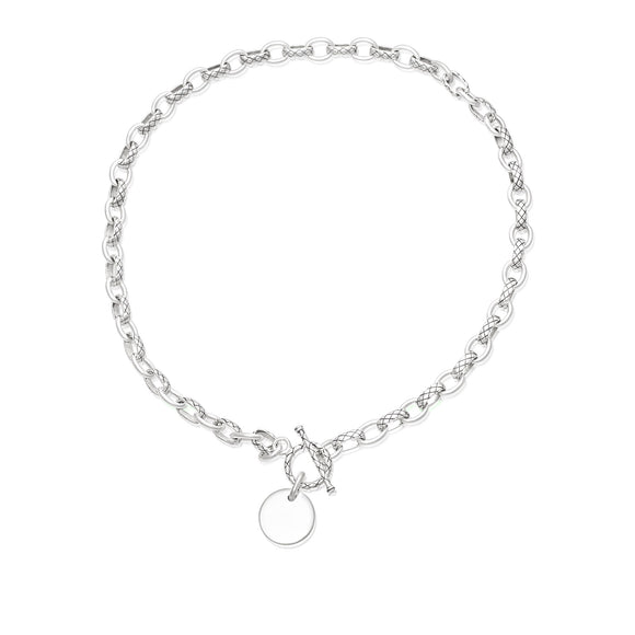 N-807 Alternating Cable Rolo Link with Lattice Pattern Necklace