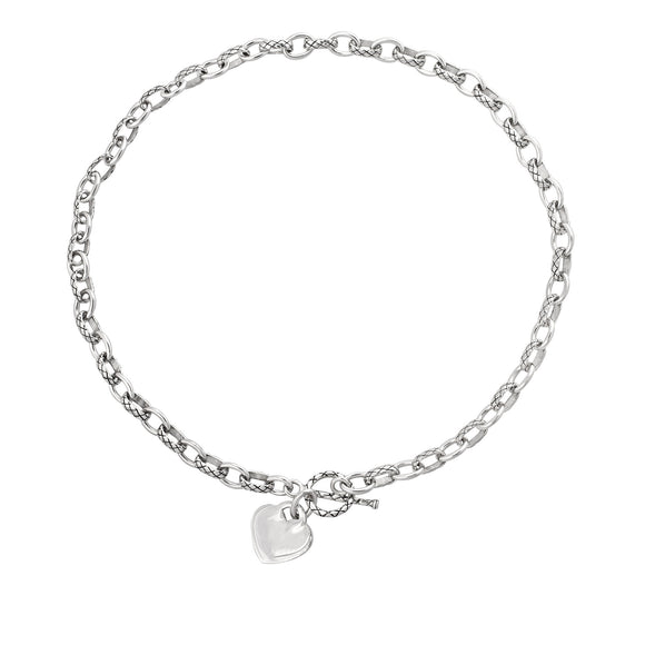 N-807 Alternating Cable Rolo Link with Lattice Pattern Necklace