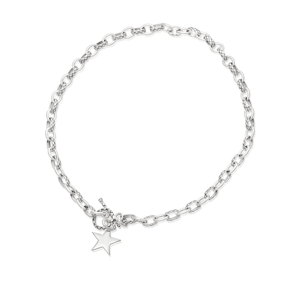 N-807 Alternating Cable Rolo Link with Lattice Pattern Necklace