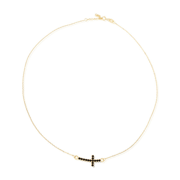 NZ-7008 Sideways Curved Cross Charm and Necklace Set