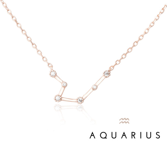 NZ-7015 Zodiac Constellation CZ Charm and Necklace Set - Aquarius | Teeda