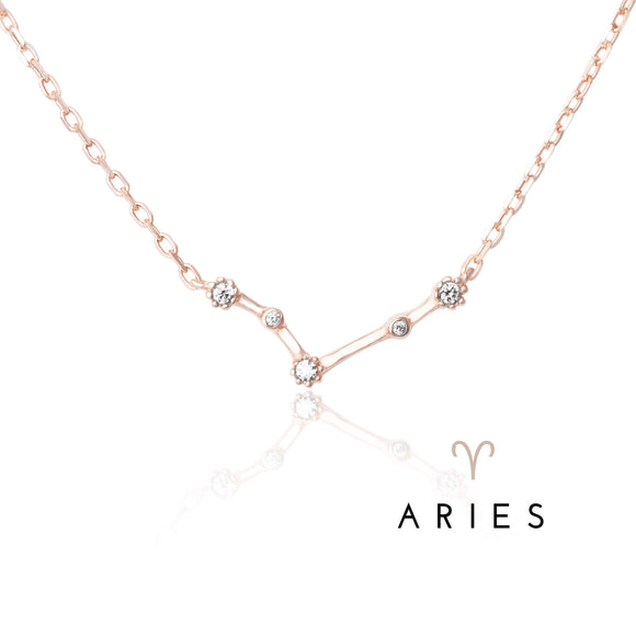 NZ-7015 Zodiac Constellation CZ Charm and Necklace Set - Aries | Teeda