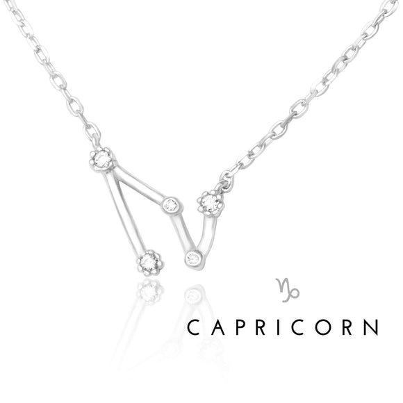 NZ-7015 Zodiac Constellation CZ Charm and Necklace Set - Capricorn | Teeda