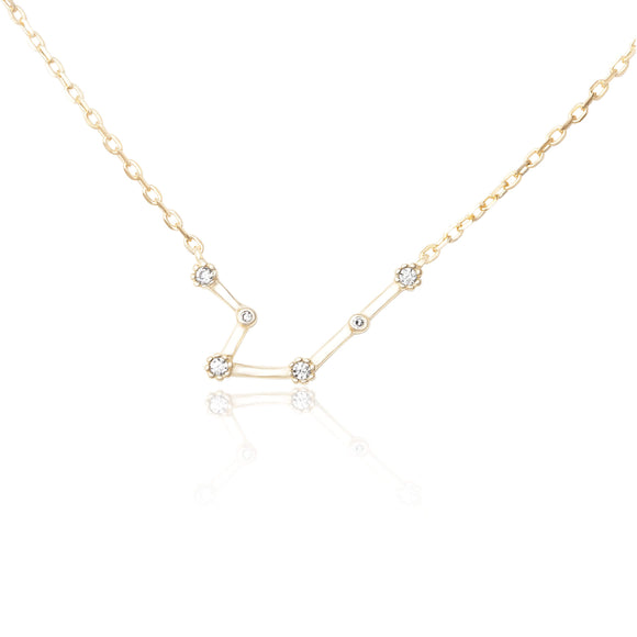 NZ-7015 Zodiac Constellation CZ Charm and Necklace Set - Gold Plated - Aquarius | Teeda