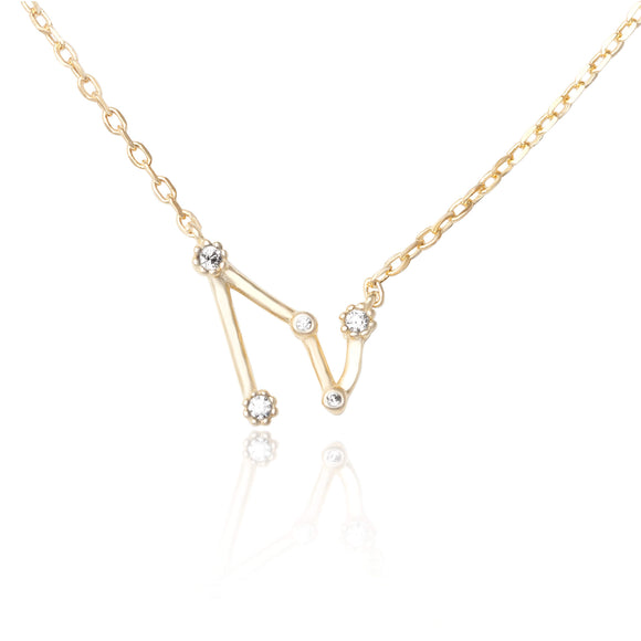 NZ-7015 Zodiac Constellation CZ Charm and Necklace Set - Gold Plated - Capricorn | Teeda