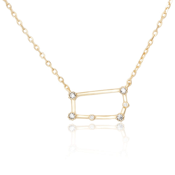 NZ-7015 Zodiac Constellation CZ Charm and Necklace Set - Gold Plated - Gemini | Teeda