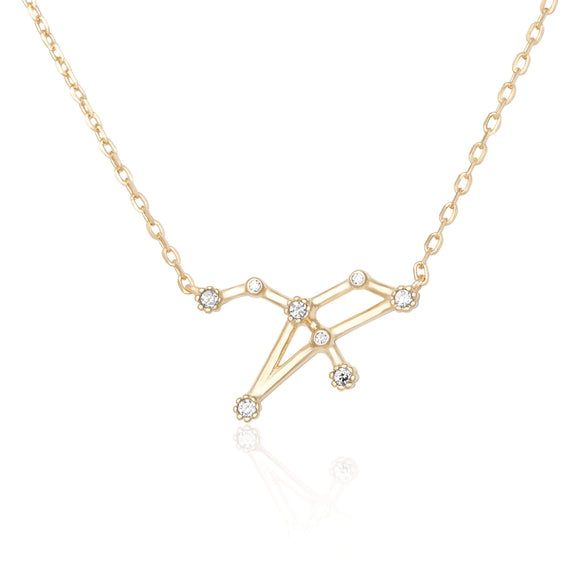 NZ-7015 Zodiac Constellation CZ Charm and Necklace Set - Gold Plated - Leo | Teeda