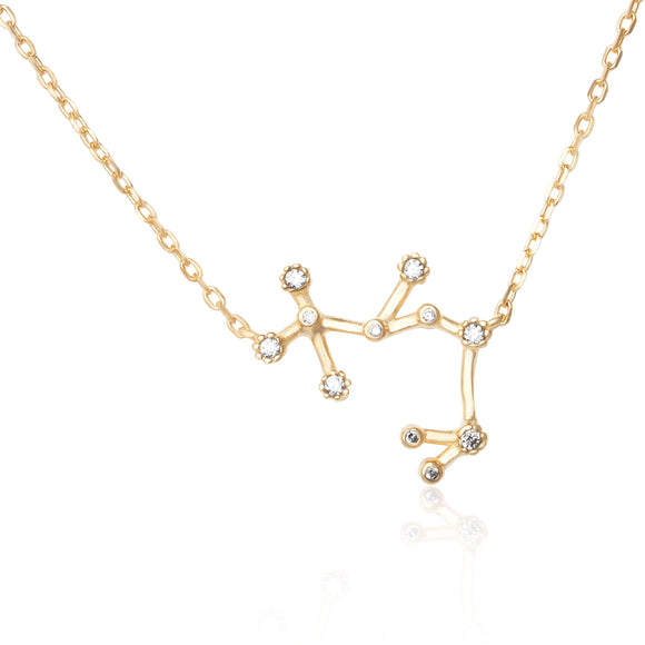 NZ-7015 Zodiac Constellation CZ Charm and Necklace Set - Gold Plated - Sagittarius | Teeda