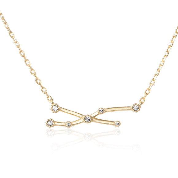 NZ-7015 Zodiac Constellation CZ Charm and Necklace Set - Gold Plated - Taurus | Teeda