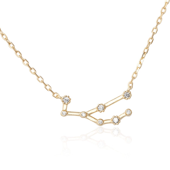NZ-7015 Zodiac Constellation CZ Charm and Necklace Set - Gold Plated - Virgo | Teeda