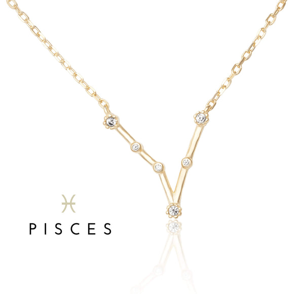 NZ-7015 Zodiac Constellation CZ Charm and Necklace Set - Pisces | Teeda