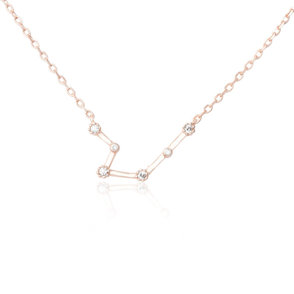 NZ-7015 Zodiac Constellation CZ Charm and Necklace Set - Rose Gold Plated - Aquarius | Teeda