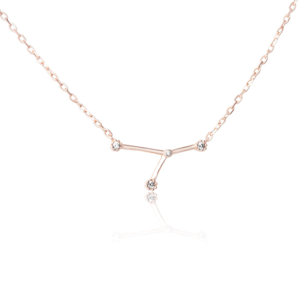 NZ-7015 Zodiac Constellation CZ Charm and Necklace Set - Rose Gold Plated - Cancer | Teeda