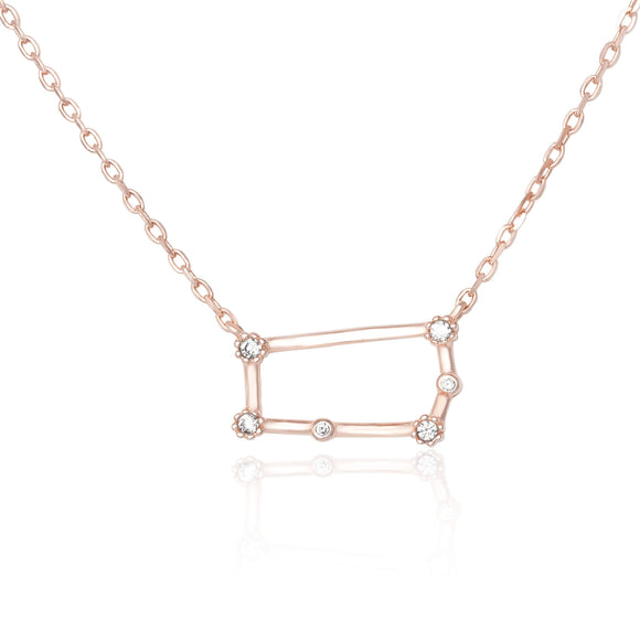 NZ-7015 Zodiac Constellation CZ Charm and Necklace Set - Rose Gold Plated - Gemini | Teeda